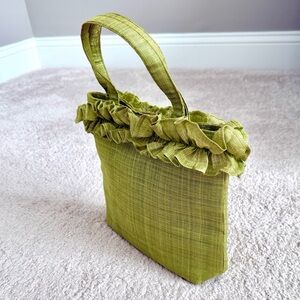 Elegant Green Ruffled Tote Bag